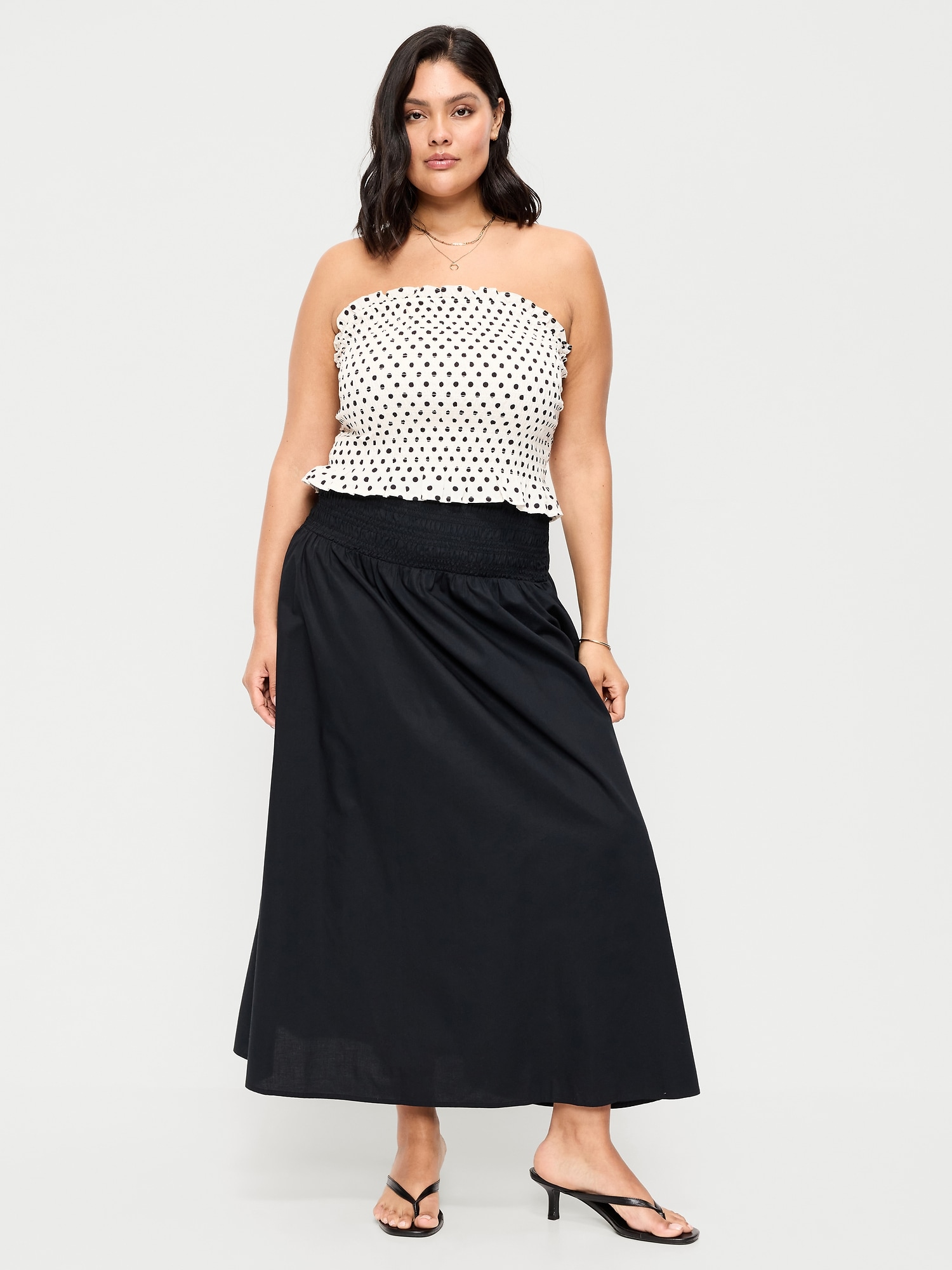 Twill Smocked-Waist Maxi Skirt