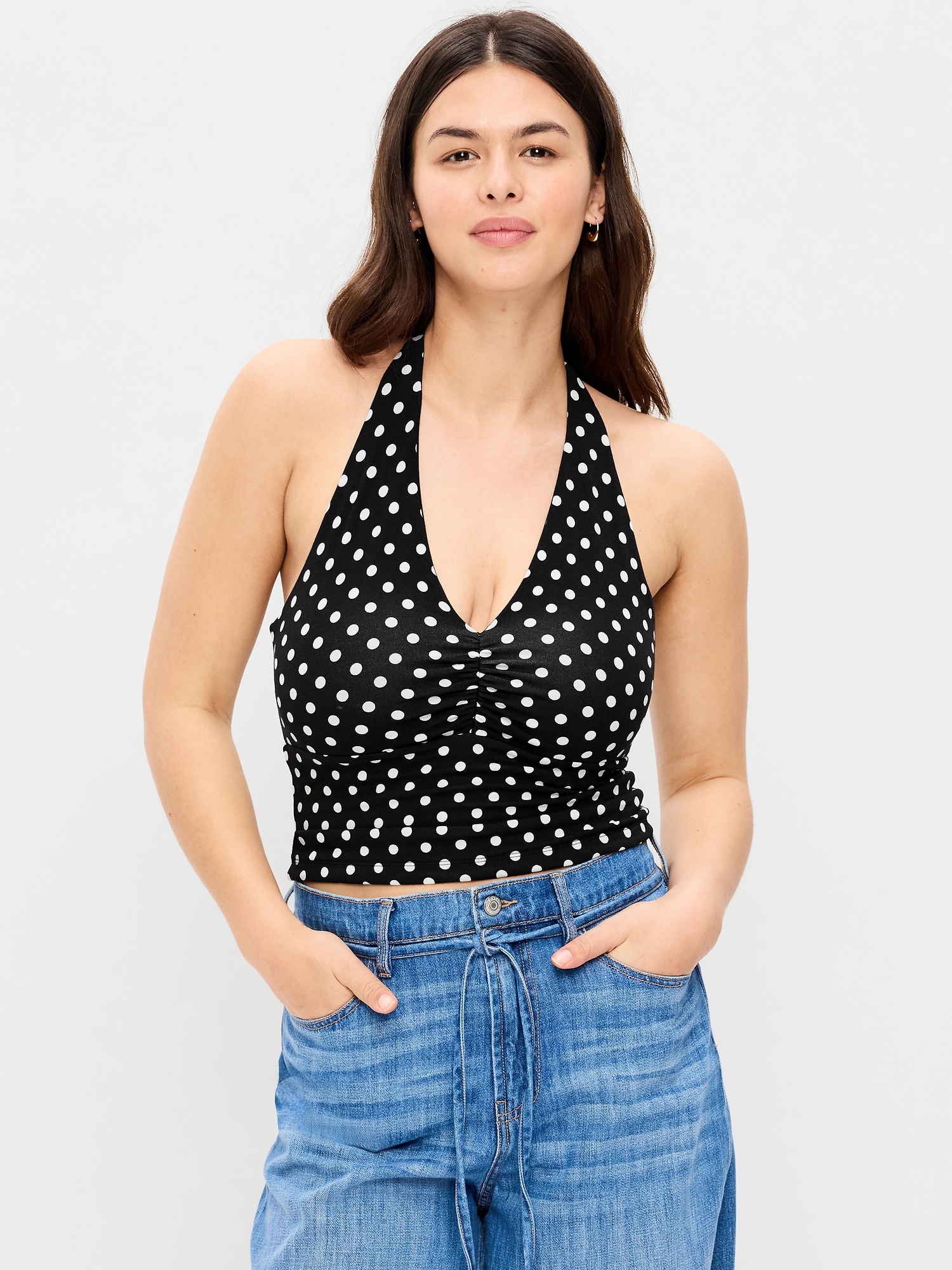 Jersey Cinch-Front Halter Top