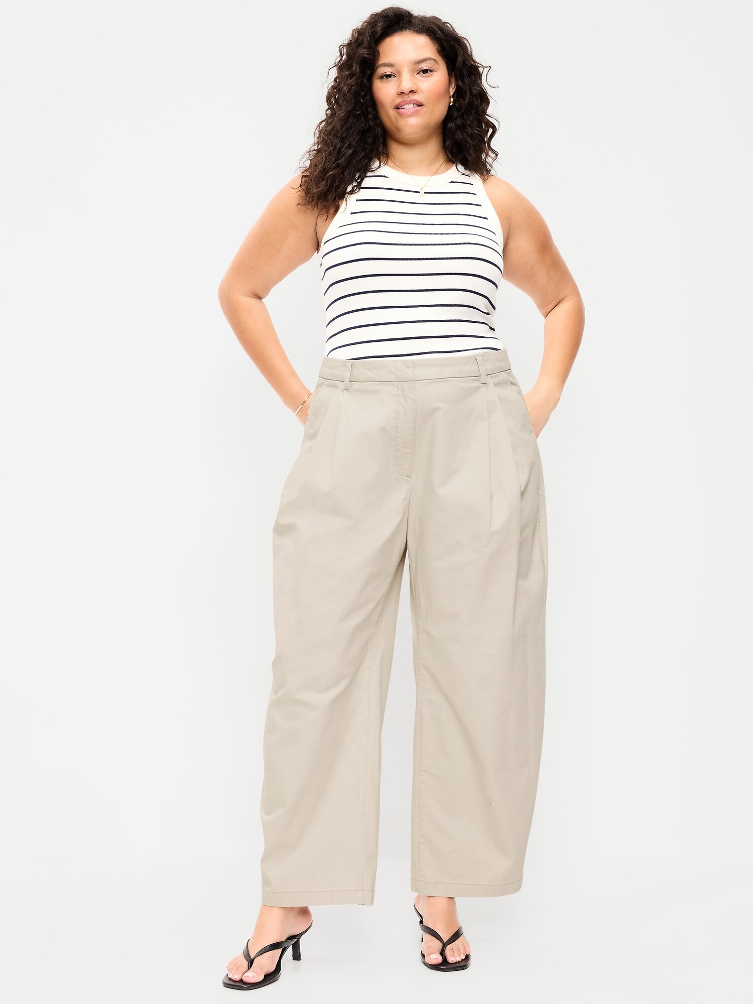 Mid-Rise Twill Barrel-Leg Pants