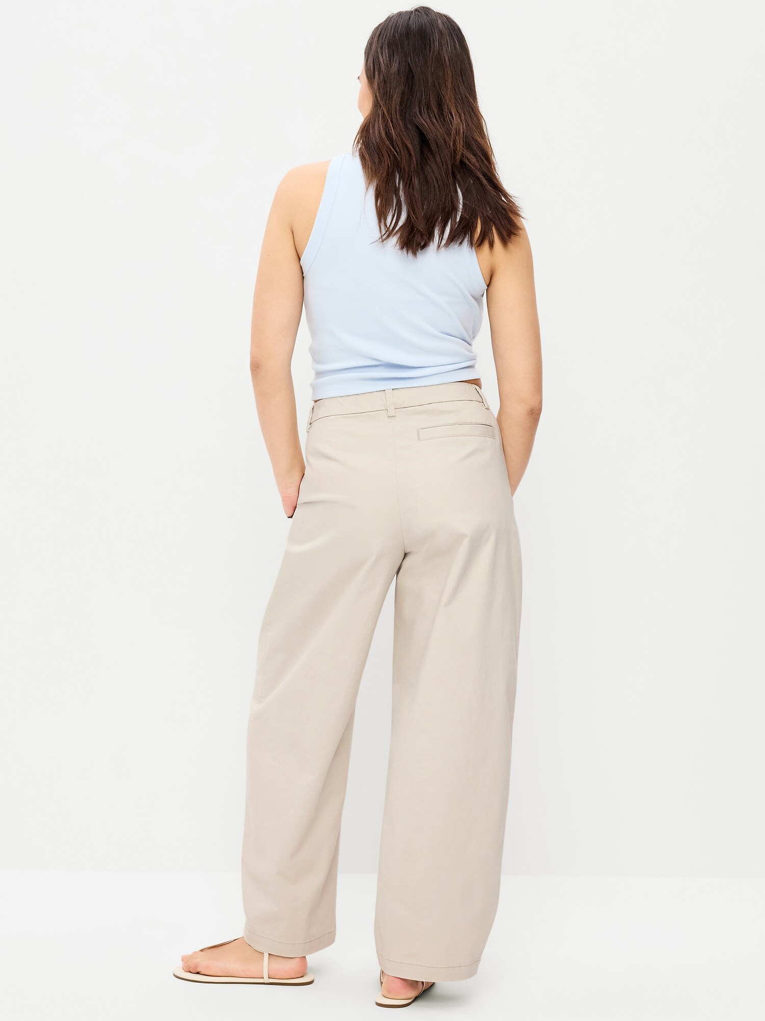 Mid-Rise Twill Barrel-Leg Pants