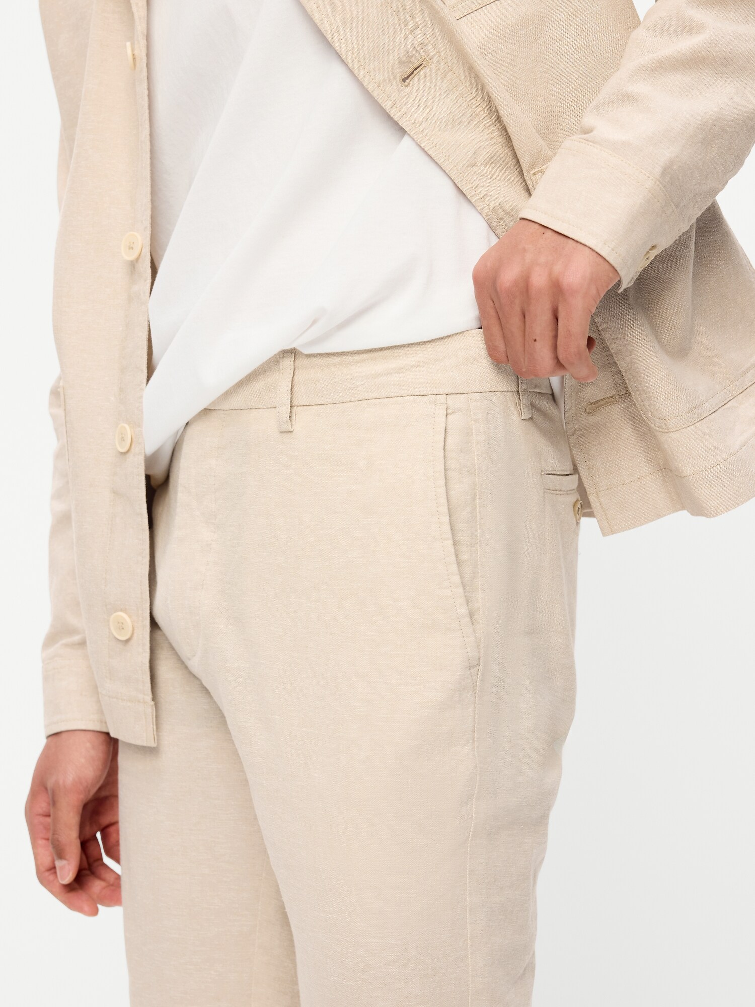 Мужские брюки Old Navy 90's Straight-Fit Linen-Blend Dress Pants, цвет: Серо-бежевый — фото 4