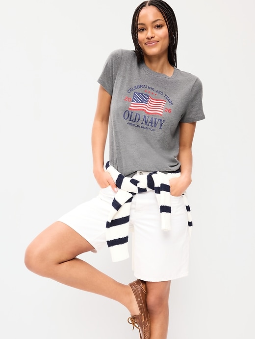 Image number 1 showing, Crew-Neck Flag Graphic T-Shirt