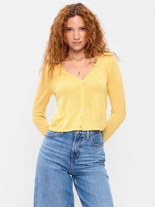 Image number 1 showing, Long-Sleeve Cropped V-Neck Cardigan