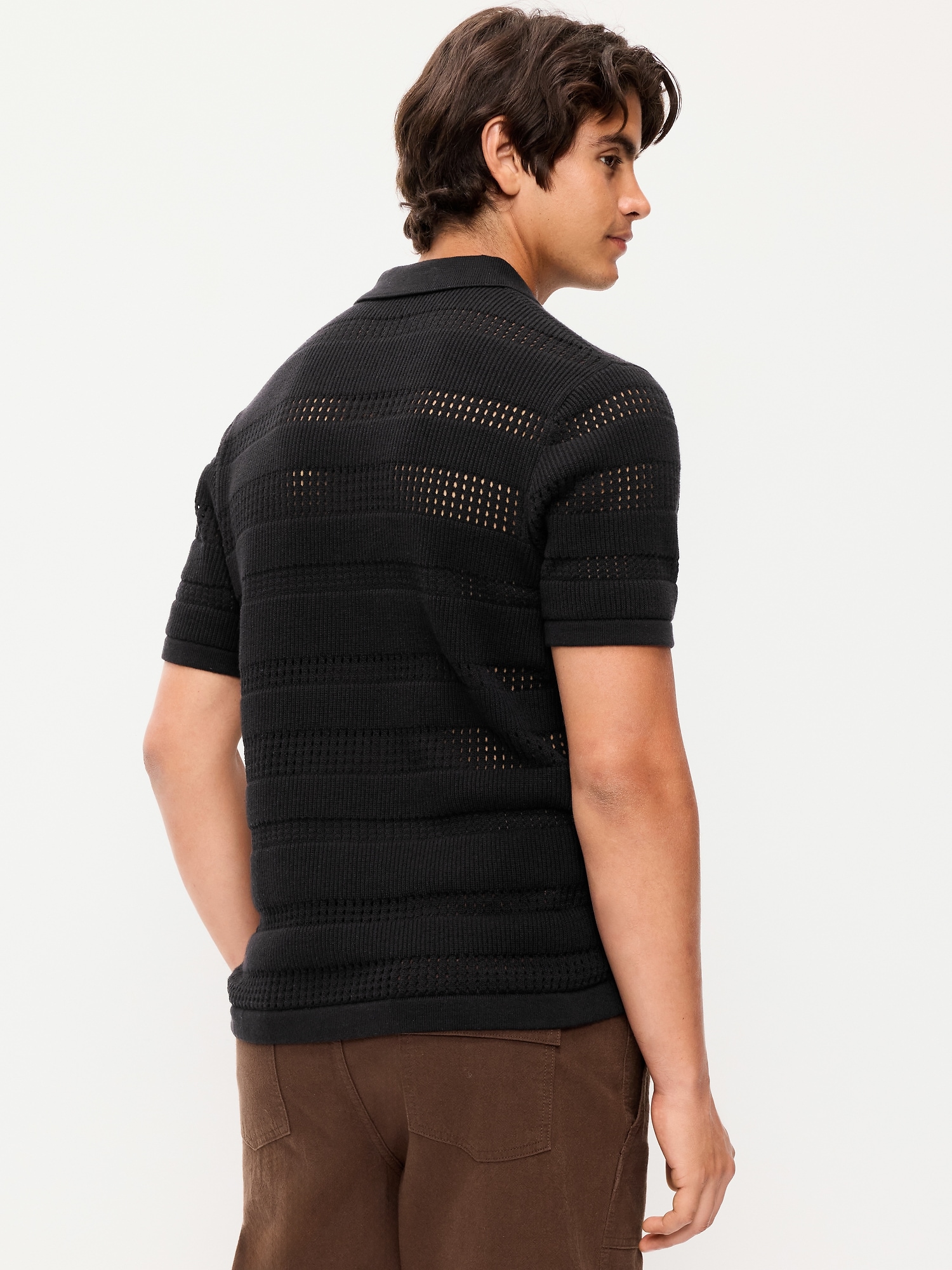 Short-Sleeve Open-Knit Sweater Shirt