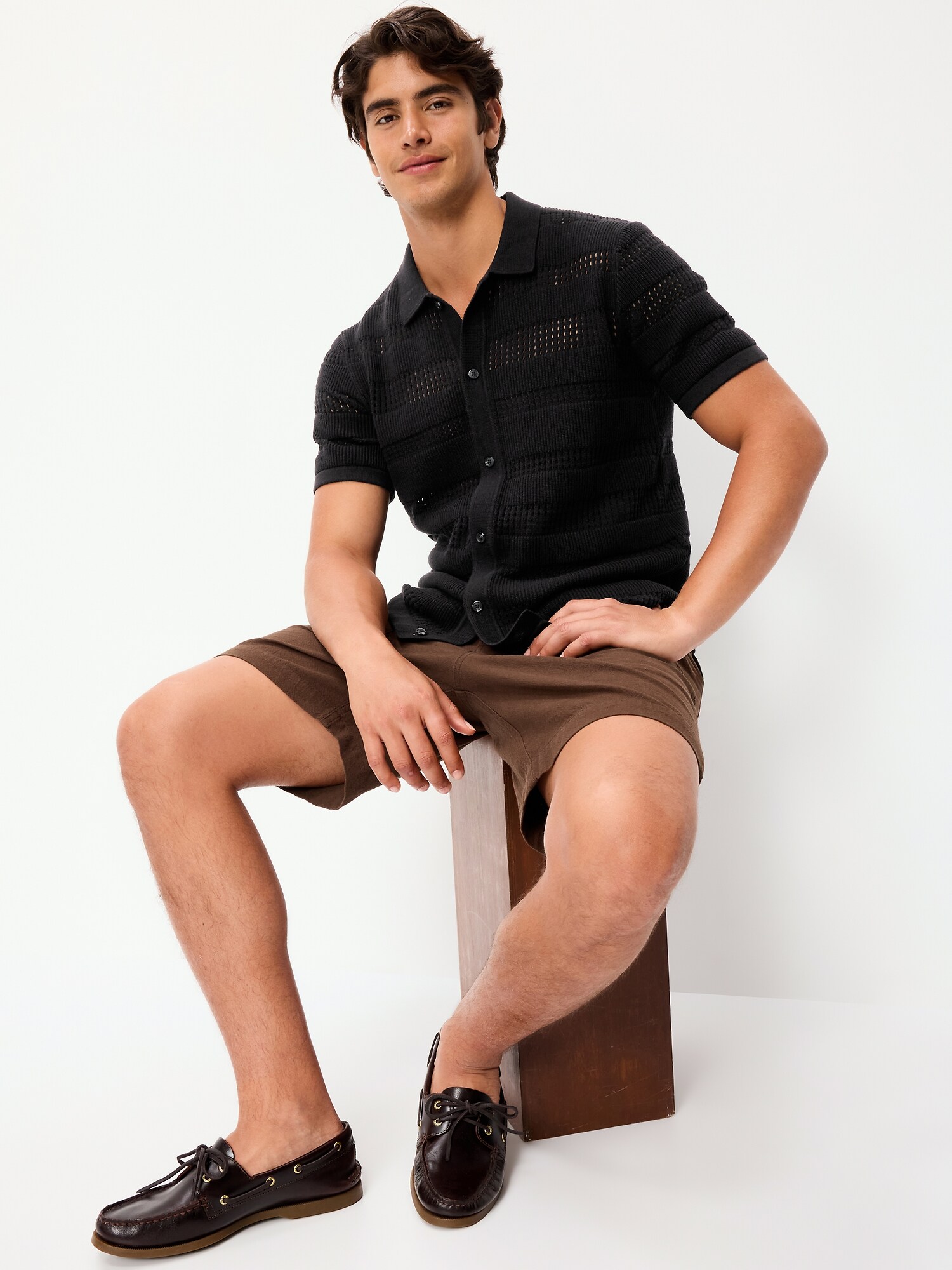 Мужской свитер Old Navy Short-Sleeve Open-Knit Sweater Shirt, цвет: Чёрный — фото 3