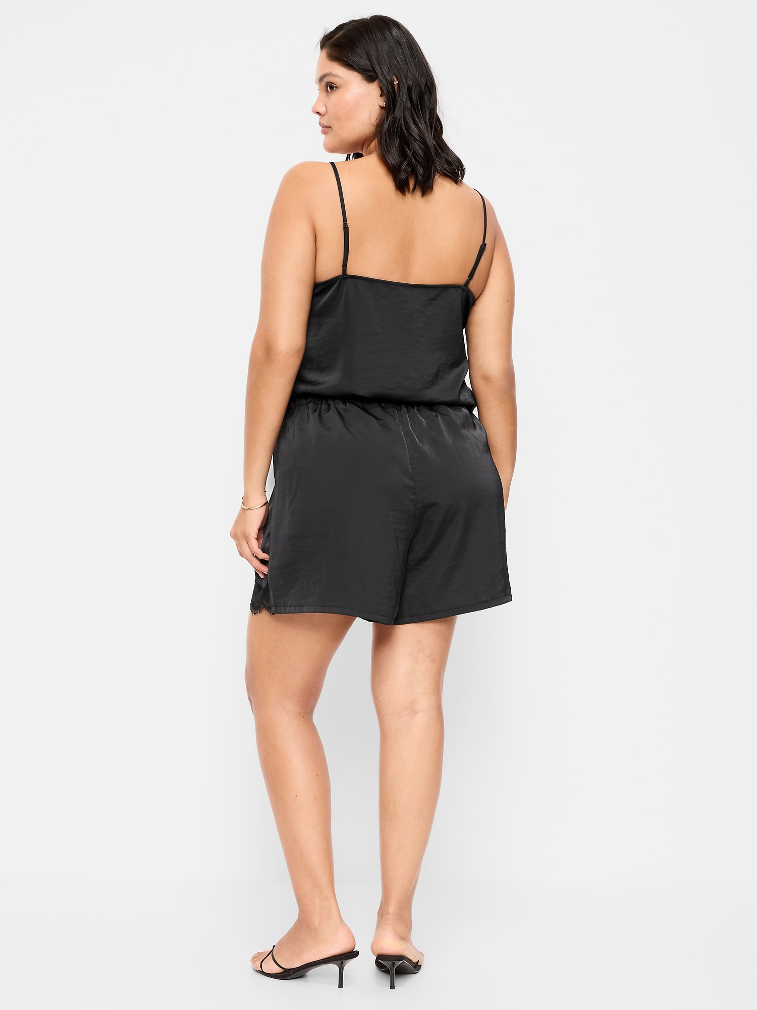 High-Waisted Lace-Trim Satin Shorts