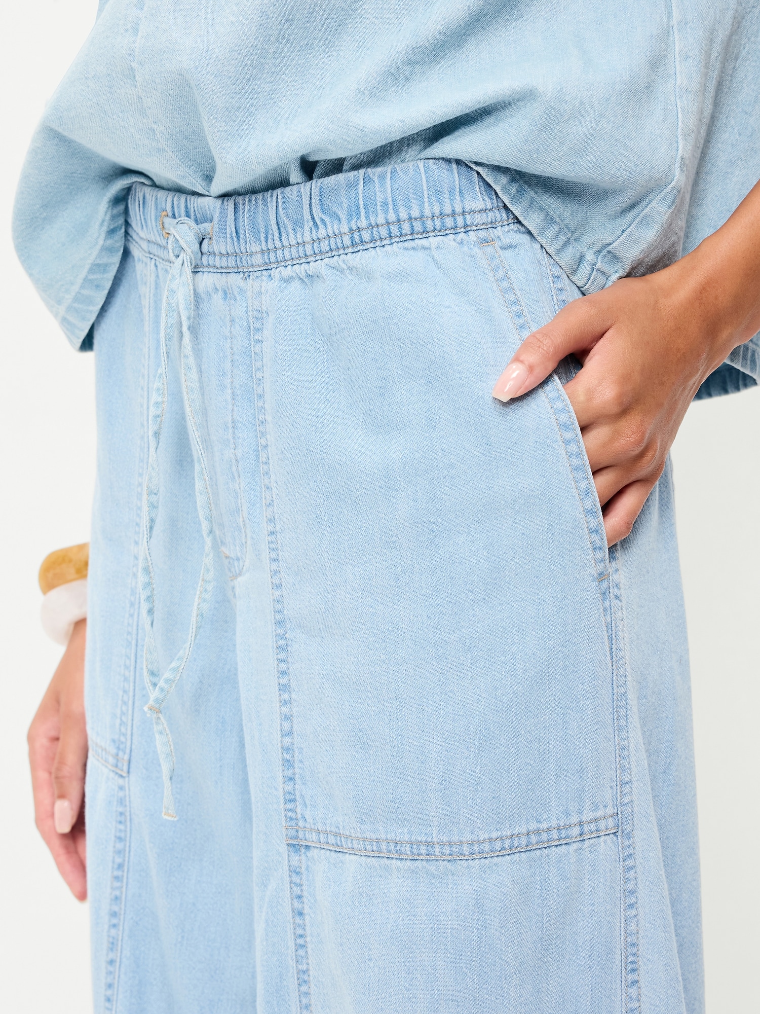 Mid-Rise Pull-On Utility Harem Jeans