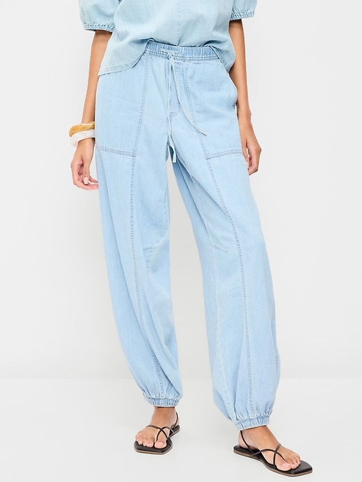 Image number 2 showing, Mid-Rise Pull-On Utility Harem Jeans