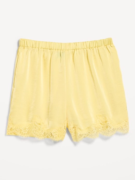 Image number 1 showing, High-Waisted Lace-Trim Satin Shorts