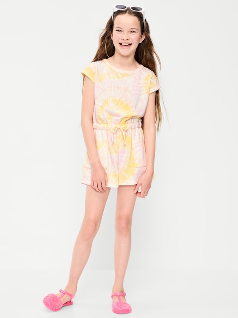 Short-Sleeve Textured Utility Romper for Girls