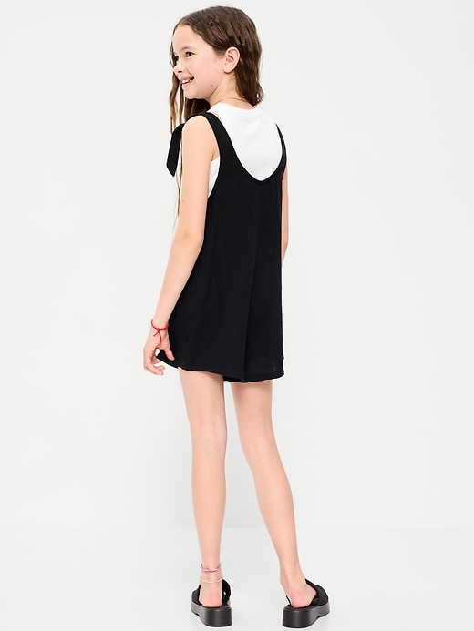 Image number 2 showing, Sleeveless Tie-Strap Double-Weave Romper for Girls
