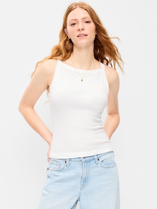 Image number 1 showing, Fitted Sleeveless Apron Tank Top