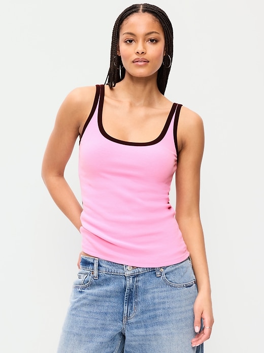Image number 1 showing, First-Layer Ribbed Scoop-Neck Tank Top