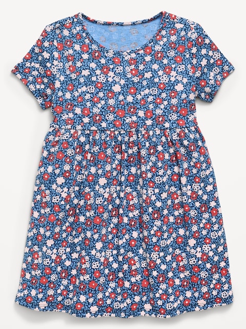 Printed Short-Sleeve Ribbed Dress for Toddler Girls
