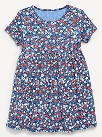 Image number 1 showing, Printed Short-Sleeve Ribbed Dress for Toddler Girls