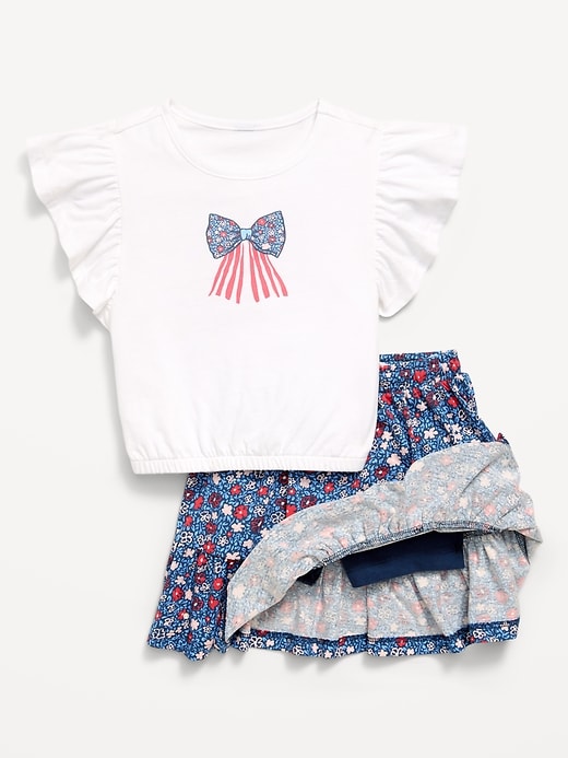 Image number 3 showing, Short-Sleeve Graphic T-Shirt and Skort Set for Toddler Girls