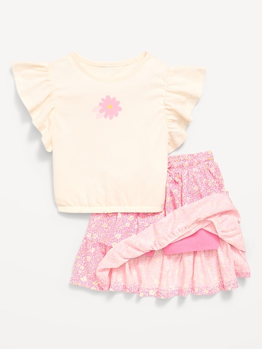Image number 3 showing, Short-Sleeve Graphic T-Shirt and Skort Set for Toddler Girls