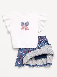 Image number 3 showing, Short-Sleeve Graphic T-Shirt and Skort Set for Toddler Girls