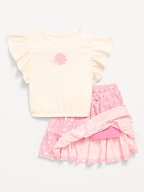 Image number 3 showing, Short-Sleeve Graphic T-Shirt and Skort Set for Toddler Girls