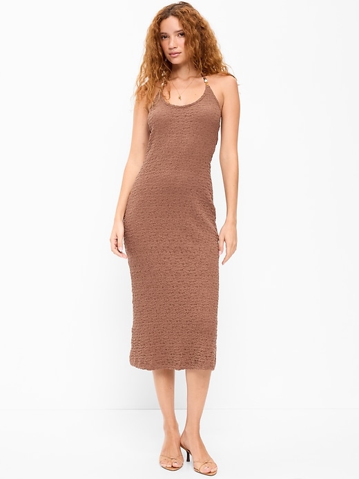 Image number 3 showing, Beaded Halter-Neck Textured Midi Dress