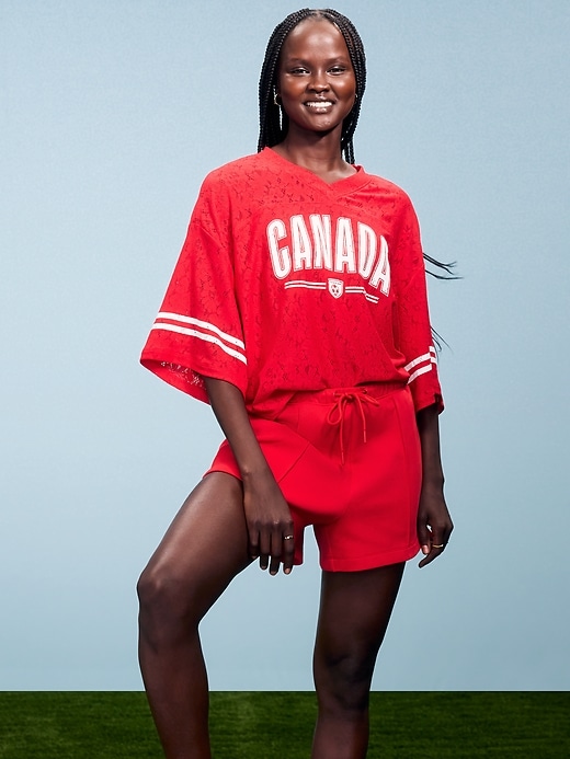 Image number 1 showing, FIFA World Cup 26™ Canada Boxy Lace V-Neck T-Shirt for Women