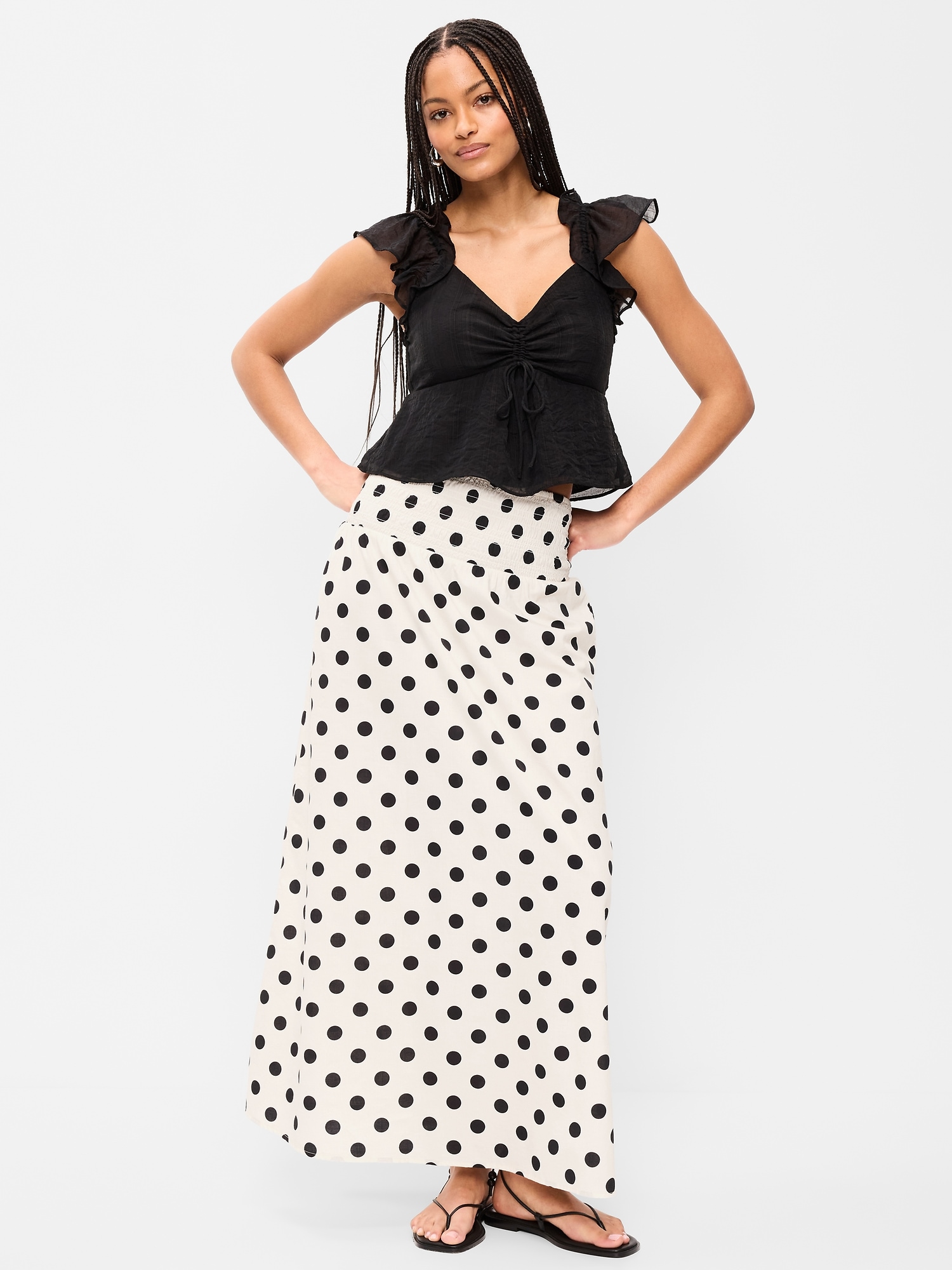Twill Smocked-Waist Maxi Skirt