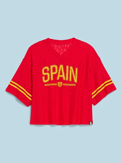 Image number 1 showing, FIFA World Cup 26™ Spain Boxy Lace V-Neck T-Shirt for Women