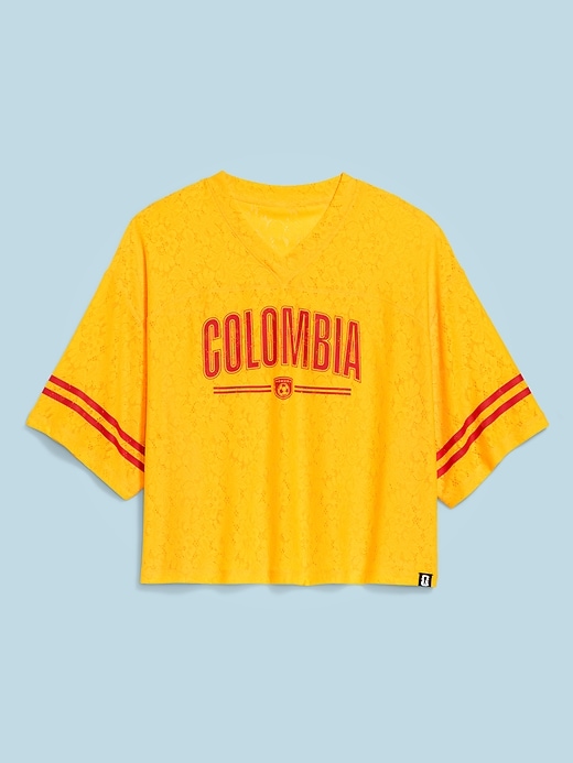 Image number 1 showing, FIFA World Cup 26™ Colombia Boxy Lace V-Neck T-Shirt for Women