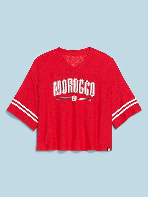Image number 1 showing, FIFA World Cup 26™ Morocco Boxy Lace V-Neck T-Shirt for Women