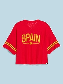 Image number 1 showing, FIFA World Cup 26™ Spain Boxy Lace V-Neck T-Shirt for Women