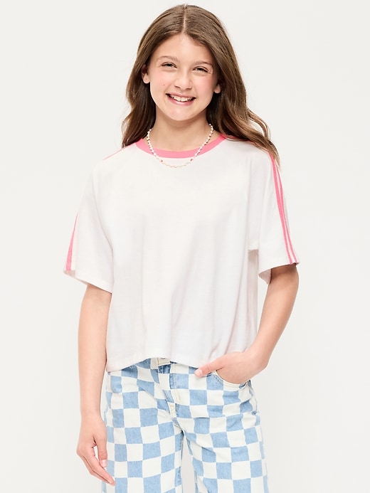 Image number 1 showing, Oversized Short-Sleeve Cropped T-Shirt for Girls
