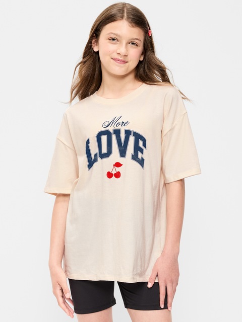 Oversized Short-Sleeve Graphic Tunic T-Shirt for Girls