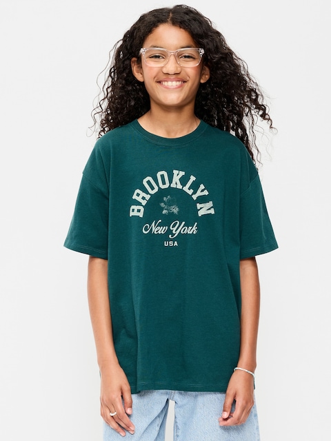 Oversized Short-Sleeve Graphic Tunic T-Shirt for Girls