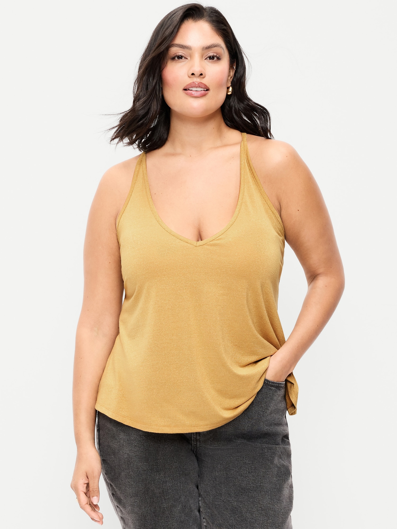 Strappy-Back Shimmer Swing Tank Top
