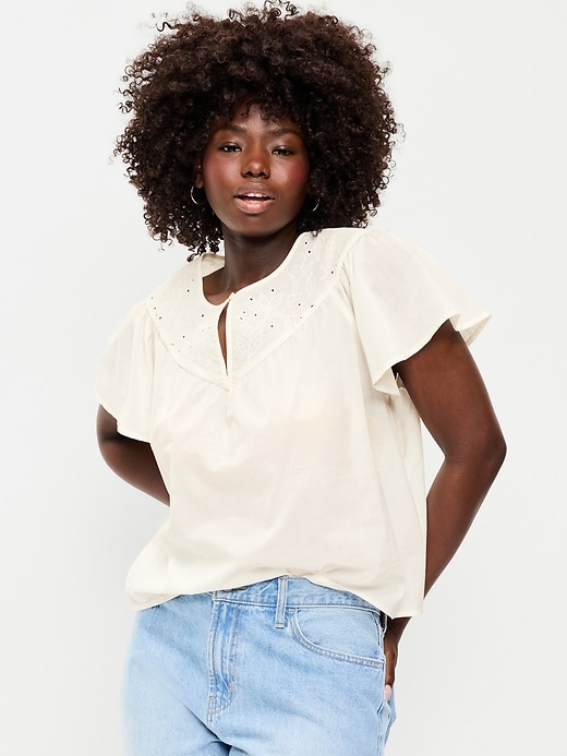 Image number 5 showing, Short-Sleeve Embroidered Trousseau Top