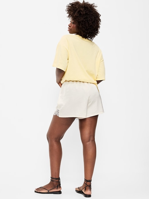 Image number 6 showing, High-Waisted Lace-Trim Satin Shorts