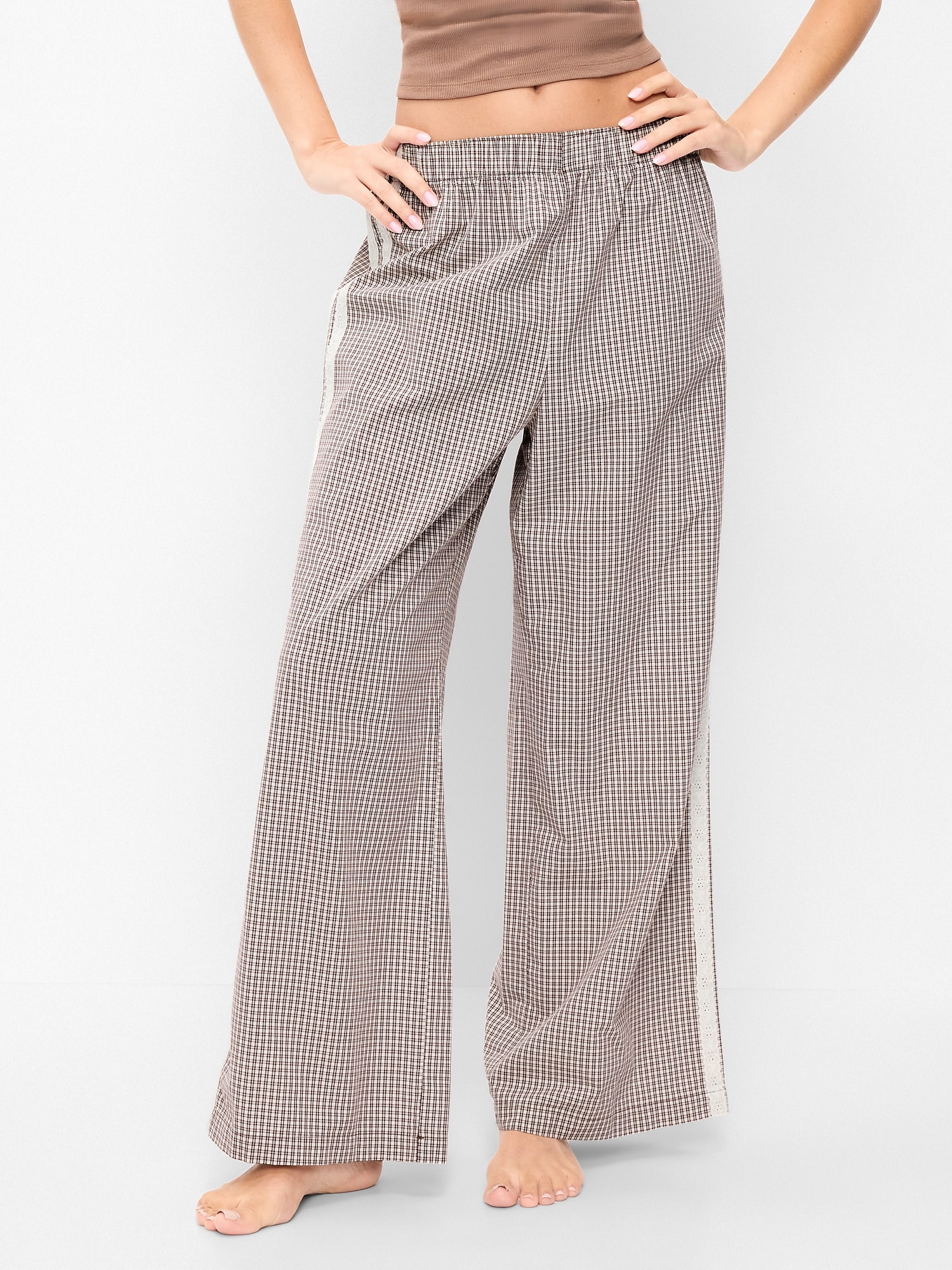 Image number 1 showing, Poplin Wide-Leg Pajama Pants