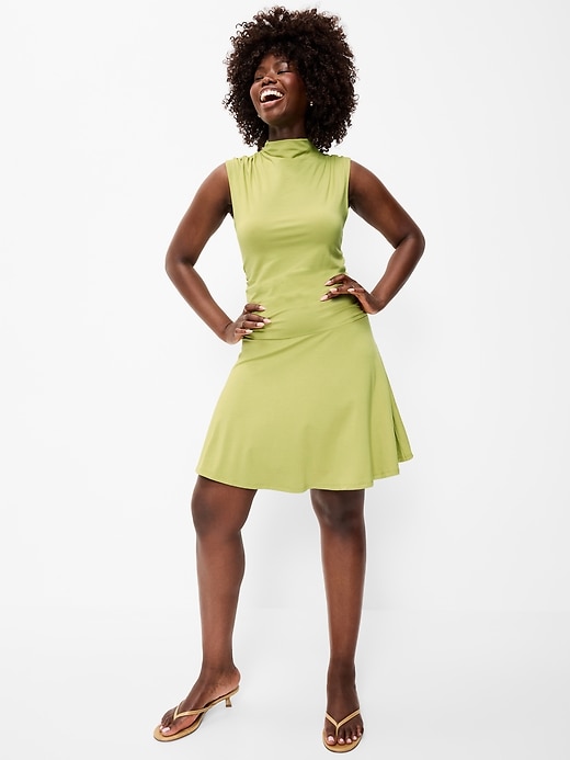 Image number 6 showing, Gathered Mock-Neck Drop-Waist Mini Dress