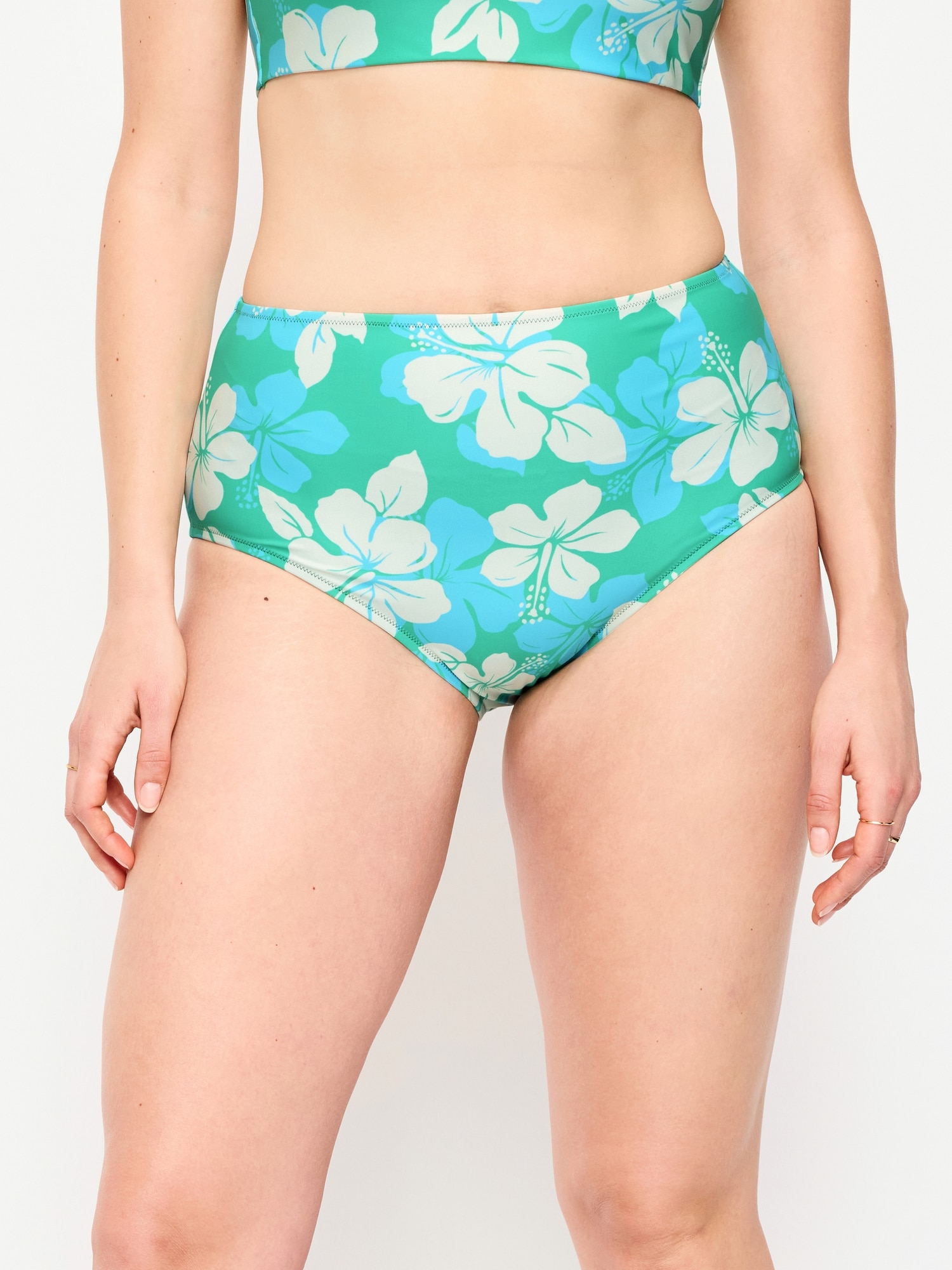 High-Waisted Printed Bikini Swim Bottoms