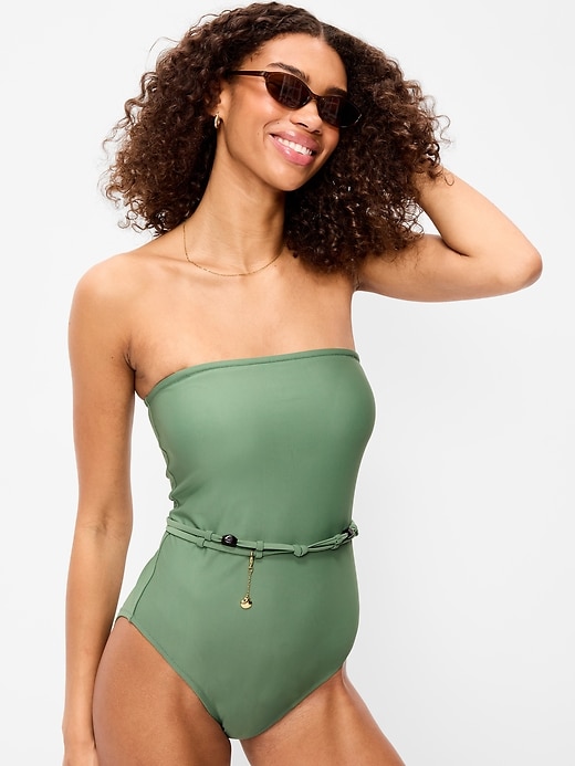 Image number 3 showing, Strapless Belted One-Piece Swimsuit