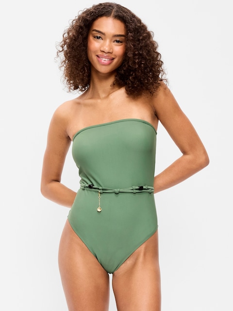 Strapless Belted One-Piece Swimsuit