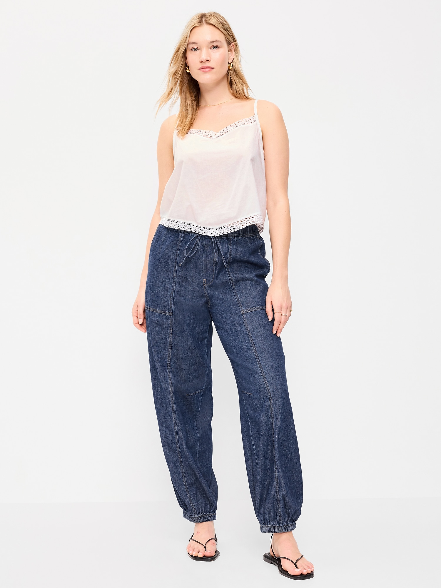 Mid-Rise Pull-On Utility Harem Jeans