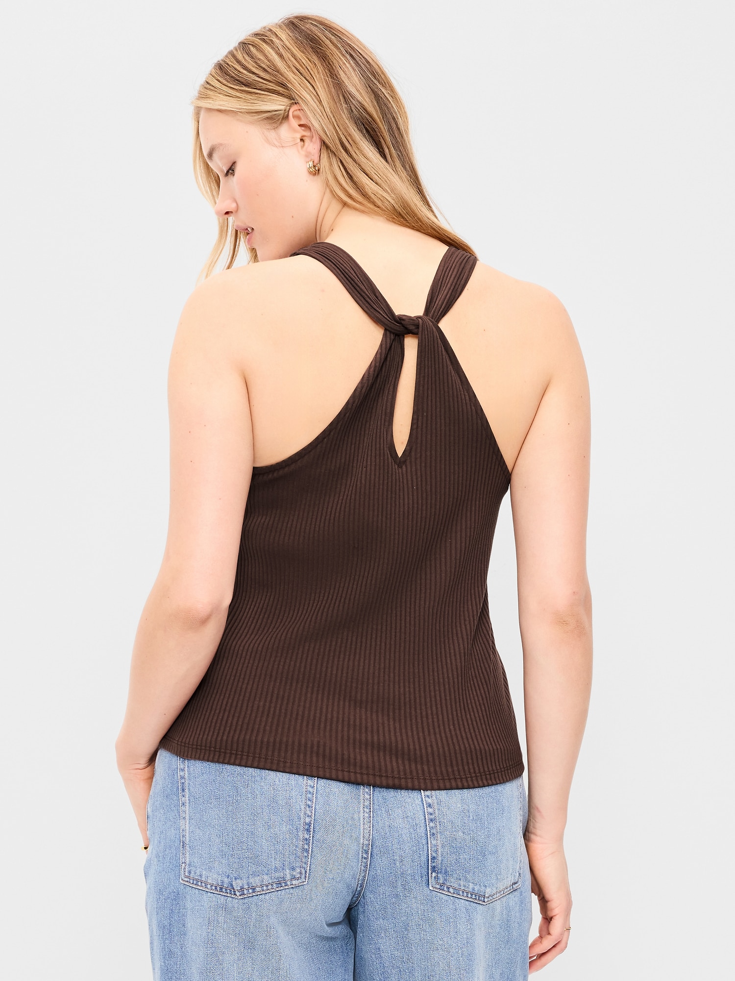 Ribbed Loop-Back Halter Top
