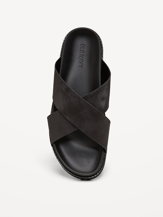 Image number 2 showing, Faux-Leather Cross-Strap Slide Sandals for Men