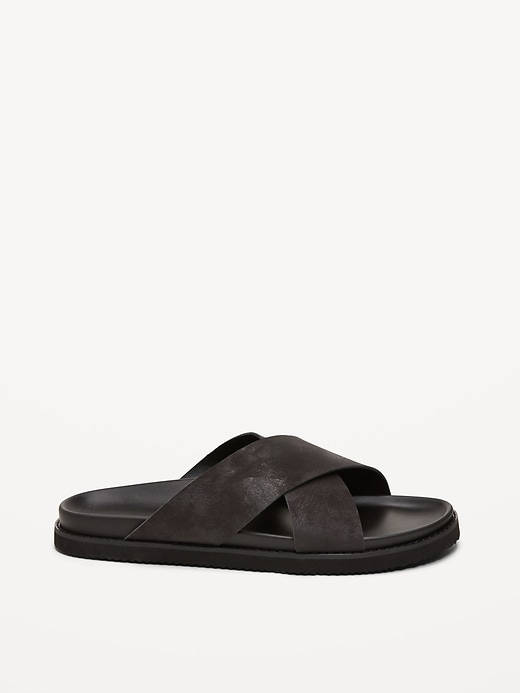 Image number 3 showing, Faux-Leather Cross-Strap Slide Sandals for Men