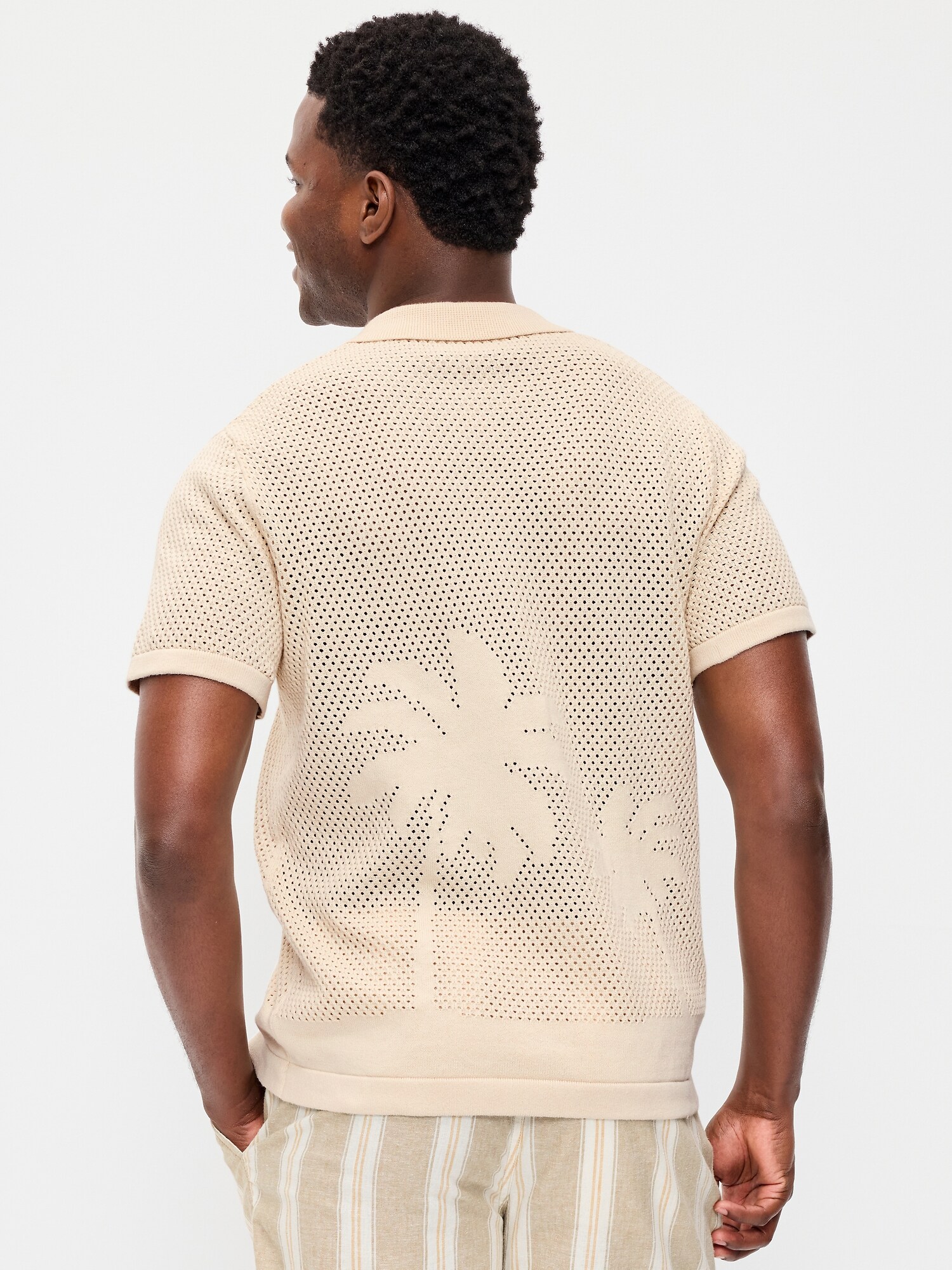 Short-Sleeve Open-Knit Sweater Shirt