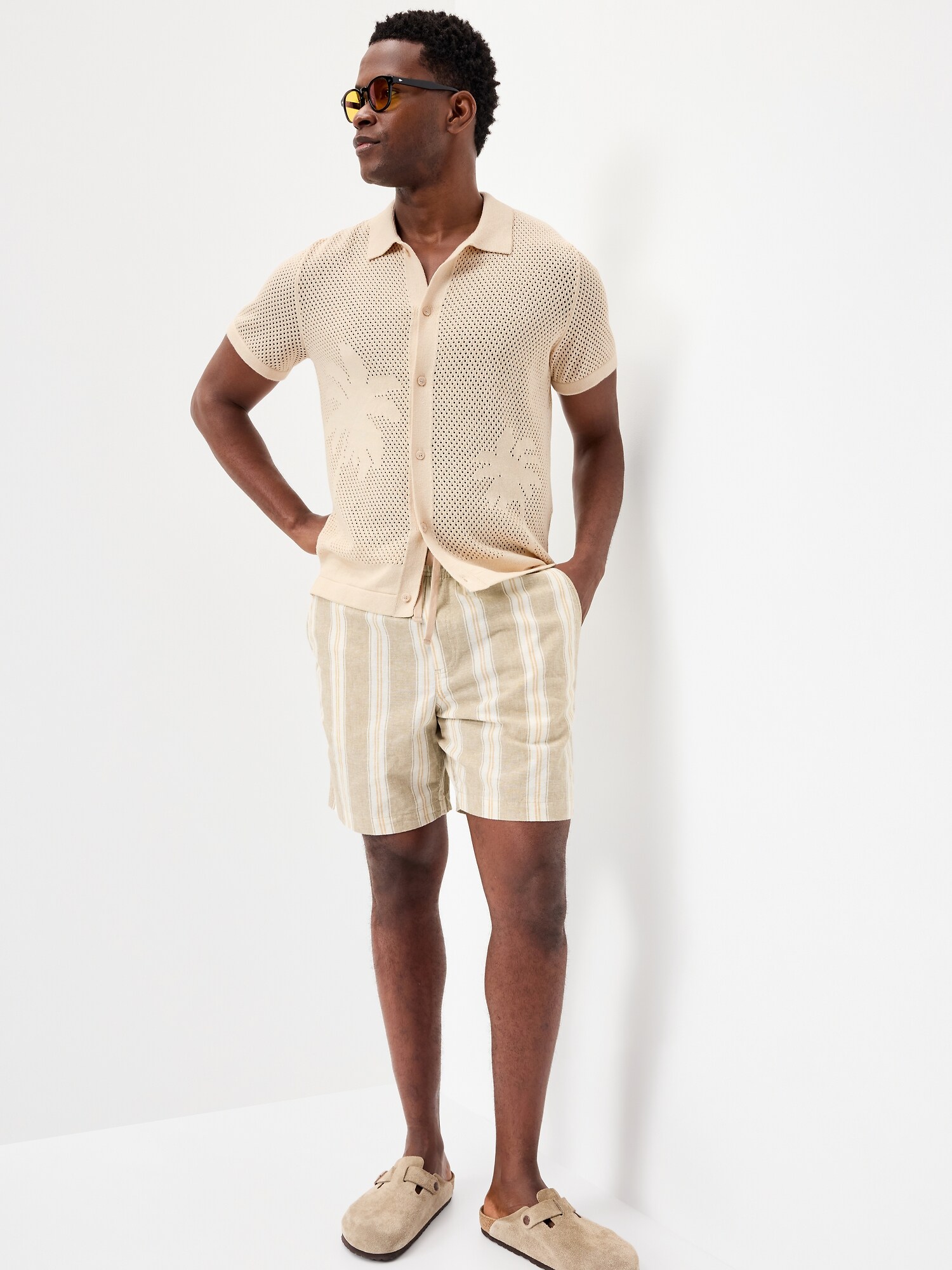 Short-Sleeve Open-Knit Sweater Shirt