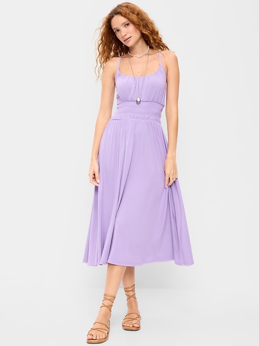 Image number 1 showing, Fit & Flare Jersey Smocked-Waist Midi Dress