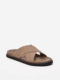 Image number 1 showing, Faux-Leather Cross-Strap Slide Sandals for Men