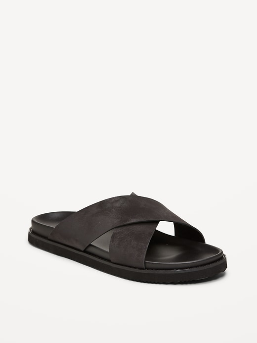 Image number 1 showing, Faux-Leather Cross-Strap Slide Sandals for Men
